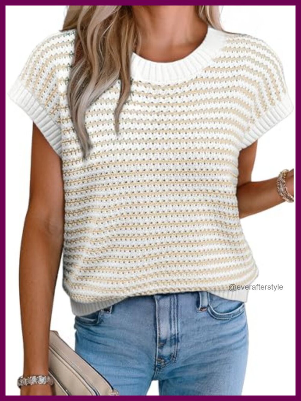 Women's Striped Cap Sleeve Sweater Vest Lightweight Pullover 55% Acrylic 45%